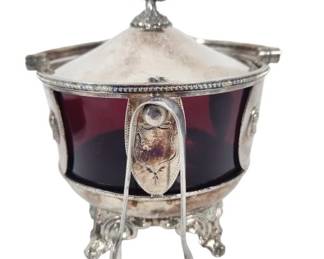 Gorgeous Ruby Glass & Silverplate Sugar Bowl