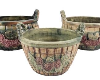 3 Vintage Weller Flemish Rose Pottery Baskets