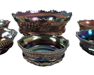 Northwood Amethyst Carnival Glass Berry Bowl Set