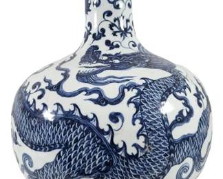 Blue and White Chinese Dragon Table Vase