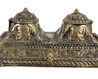 Vintage Desktop Brass Double Inkwell