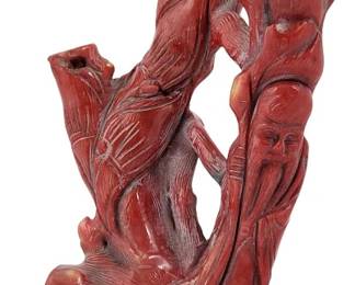 Old Chinese Carved Red Coral Figural Sculpture