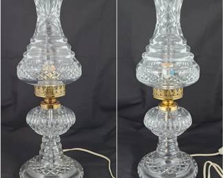 Pair of Waterford Crystal Electric Hurricane Lamps
