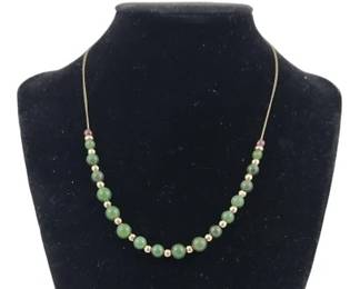 14k Gold Jade and Garnet Necklace