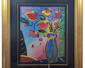 Peter Max Signed Flowers Mixed Media