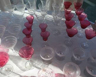 many  sets  of  crystal stemware-  some  of  the  pink  stemware is  sold