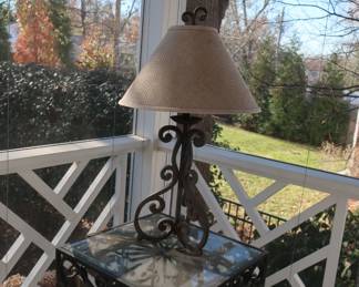 glass  top table  and  lamp