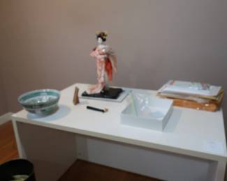 asian    items  and  white  writing  desk