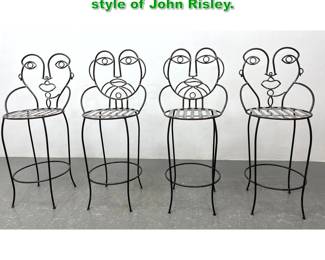 Lot 1471 Set of 4 Iron face bar stools in the style of John Risley. 