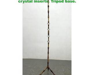 Lot 1316 French brass floor lamp with crystal inserts. Tripod base.