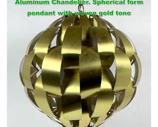Lot 1448 Lightolier style Rolled Ribbon Gold Aluminum Chandelier. Spherical form pendant with woven gold tone
