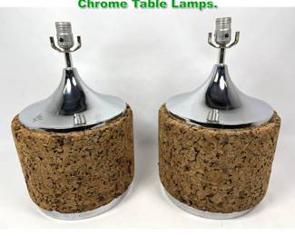 Lot 1214 Pr Mid Century Modern Cork and Chrome Table Lamps. 