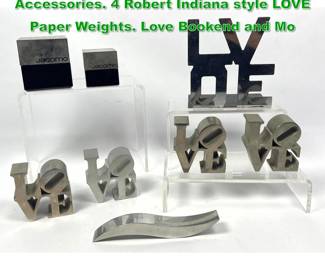 Lot 1569 Mid Century Modern Metal Accessories. 4 Robert Indiana style LOVE Paper Weights. Love Bookend and Mo