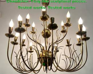 Lot 1343 Large Paavo Tynell Style Brass Chandelier. Twig like sculptural pieces. Tested works. Tested works 