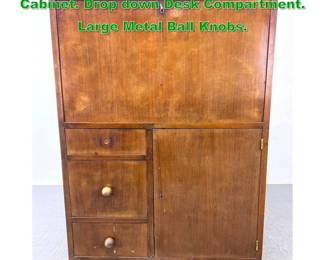 Lot 1535 French Vintage Art Deco Desk Cabinet. Drop down Desk Compartment. Large Metal Ball Knobs. 