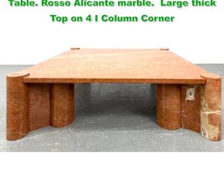 Lot 1179 GAE AULENTI Jumbo Marble Coffee Table. Rosso Alicante marble. Large thick Top on 4 I Column Corner 