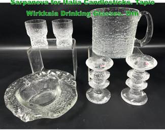 Lot 1358 6pc Finland Glass Ware. Timo Sarpaneva for Italia Candlesticks. Tapio Wirkkala Drinking Glasses. Oth