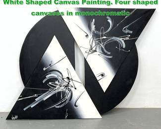 Lot 1285 Artist Signed Graphic Black and White Shaped Canvas Painting. Four shaped canvases in monochromatic 