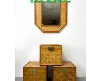 Lot 1141 4pc Decorator Bamboo. 3 Storage Cubes. Wall Mirror