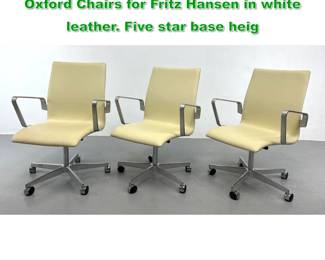 Lot 1350 Set of 3 Arne Jacobsen Low Back Oxford Chairs for Fritz Hansen in white leather. Five star base heig