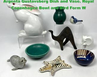 Lot 1604 Glazed Ceramic Art Pottery. Argenta Gustavsberg Dish and Vase. Royal Copenhagen Bowl and Bird Form W