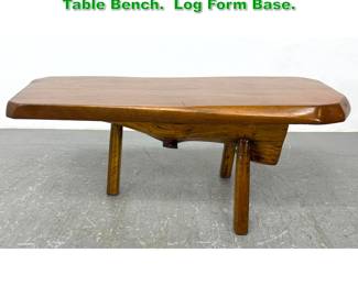 Lot 1200 Rustic Thick Plank Top Coffee Table Bench. Log Form Base. 