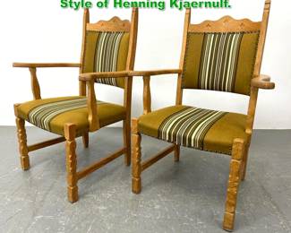 Lot 1508 Pair Chunky Danish Oak Chairs Style of Henning Kjaernulf. 
