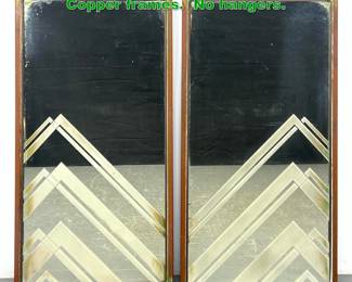 Lot 1516 Pair Vintage Art Deco Wall Mirrors. Copper frames. No hangers.