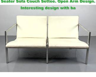 Lot 1606 Aluminum Chrome Tube Frame Two Seater Sofa Couch Settee. Open Arm Design. Interesting design with ba