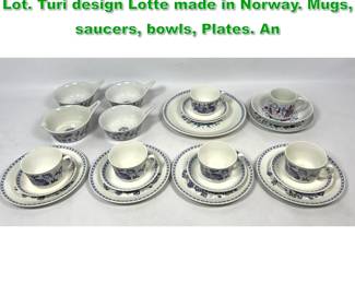 Lot 1587 ARABIA and LOTTE Dinnerware Lot. Turi design Lotte made in Norway. Mugs, saucers, bowls, Plates. An