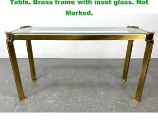 Lot 1301 MASTERCRAFT Brass Console Sofa Table. Brass frame with inset glass. Not Marked. 