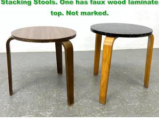 Lot 1151 2pc Thonet style Bentwood Leg Stacking Stools. One has faux wood laminate top. Not marked. 