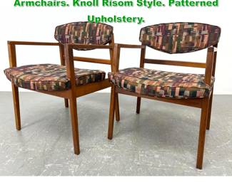 Lot 1394 Pr Mid Century Walnut Frame Armchairs. Knoll Risom Style. Patterned Upholstery. 