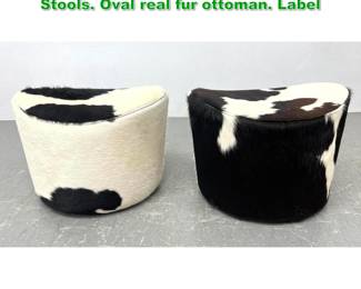 Lot 1102 Leather Cowhide Swiveling Ikea Stools. Oval real fur ottoman. Label