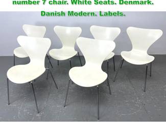 Lot 1104 6 Arne Jacobsen for Fritz Hansen number 7 chair. White Seats. Denmark. Danish Modern. Labels. 