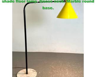 Lot 1302 Bright enamel yellow cone metal shade floor lamp. Goose neck. Marble round base.