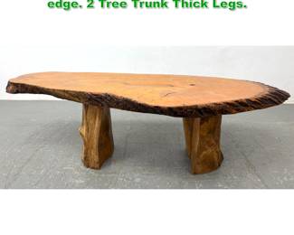 Lot 1453 Pine slab Coffee table with free edge. 2 Tree Trunk Thick Legs. 