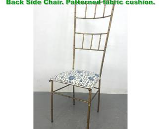 Lot 1366 Italian Faux Bamboo Gilt Metal Tall Back Side Chair. Patterned fabric cushion. 