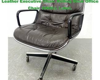 Lot 1401 Charles Pollock for KNOLL Brown Leather Executive Chair. Rolling Desk Office Chair. KNOLL Label. 