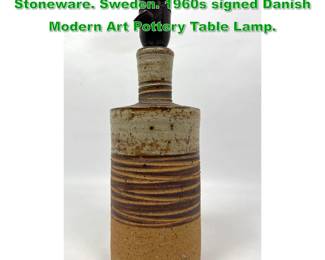 Lot 1474 Tue Poulsen Pottery Table Lamp Stoneware. Sweden. 1960s signed Danish Modern Art Pottery Table Lamp.