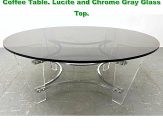 Lot 1108 CHARLES HOLLIS JONES Style Coffee Table. Lucite and Chrome Gray Glass Top. 