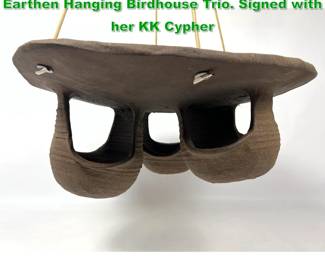 Lot 1452 Karen Karnes Studio Pottery Earthen Hanging Birdhouse Trio. Signed with her KK Cypher
