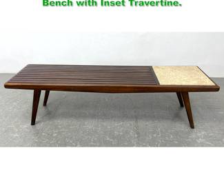 Lot 1180 Vintage Mid Century Modern Slat Bench with Inset Travertine. 