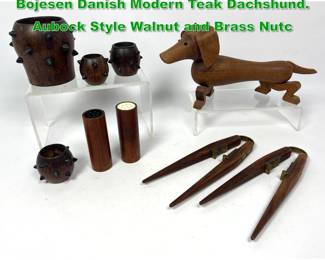 Lot 1591 Mid Century Design Lot. Kay Bojesen Danish Modern Teak Dachshund. Aubock Style Walnut and Brass Nutc