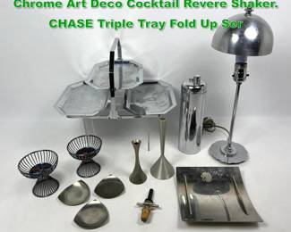 Lot 1313 Mid Century Chrome Collection. Chrome Art Deco Cocktail Revere Shaker. CHASE Triple Tray Fold Up Ser