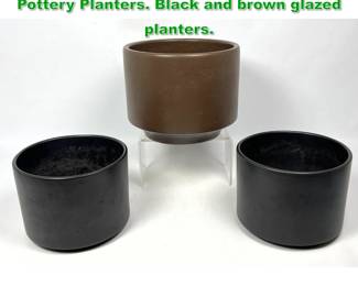 Lot 1310 3pc Glazed Gainey Architectural Pottery Planters. Black and brown glazed planters. 