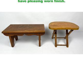 Lot 1460 2pc rustic benches. Pine. Both have pleasing worn finish. 