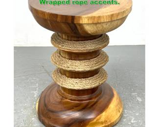 Lot 1233 Contemporary Wood Tribal Stool. Wrapped rope accents. 