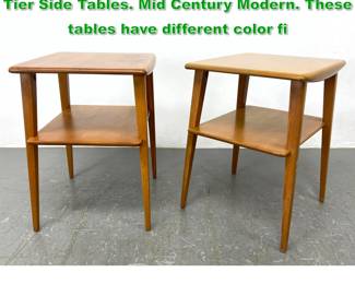 Lot 1136 2pc HEYWOOD WAKEFIELD Two Tier Side Tables. Mid Century Modern. These tables have different color fi