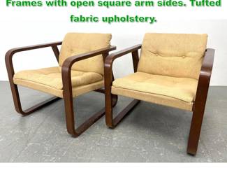 Lot 1622 Pr Modernist Lounge Chairs. Wood Frames with open square arm sides. Tufted fabric upholstery. 
